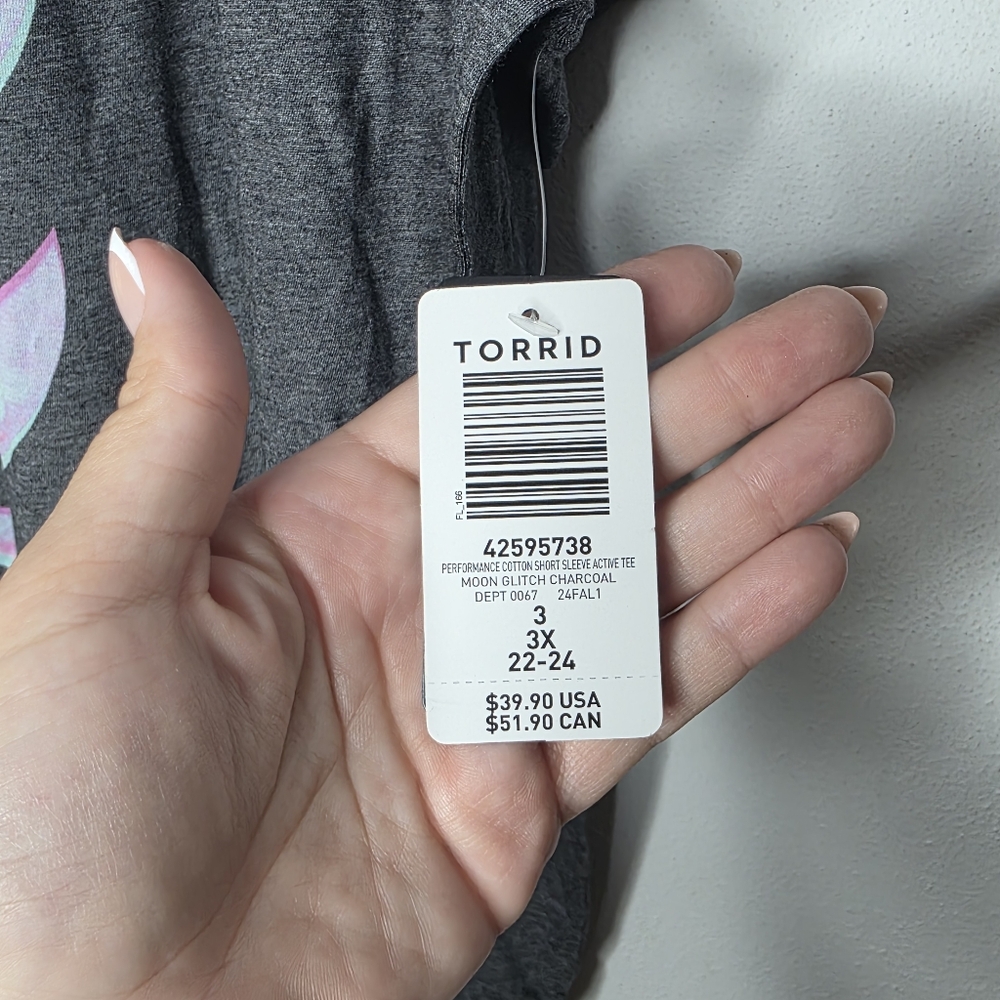 NEW TORRID Performance Cotton Soft Active Tee Moon Glitch Charcoal Gray 3 / 3X - Picture 4 of 5